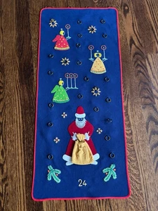 Vintage Wool Hand Embroidered 13x30 Advent Calendar - Picture 1 of 10