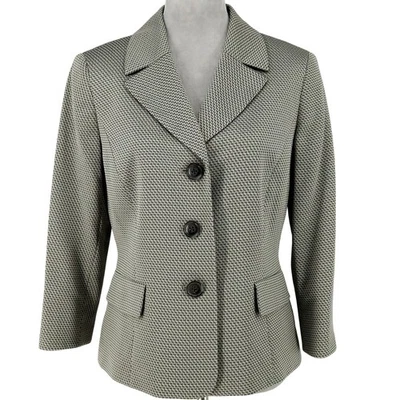 Chaqueta Le Suit Mujer 8 Gris Verde Cuadros Forrada Blazer Botones Bolsillos Carrera Foto 1 de 4