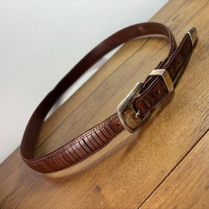 Vintage Herren Gürtel braun genarbtes Leder Größe 36 silberne Schnalle - Bild 1 von 7