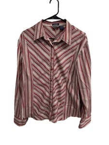 DCC Missy Striped Button Front Shirt Red Pink Sz  XL Easycare Retro Office - Picture 1 of 9