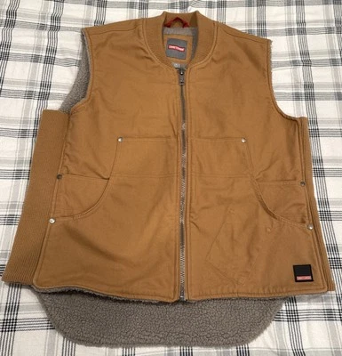 Craftsman 背心男式大号棕色棕褐色帆布夏尔巴全拉链 — 第 1/4 张图片
