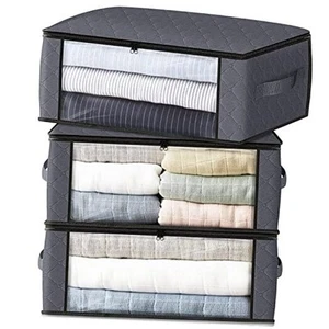 Storage-Pack Clothes Organizer Storage Bags Foldable Storage Box with 3 Gray - Picture 1 of 7