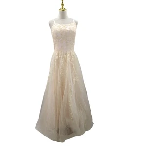PERFEKTES ABSCHLUSSBALL-MAXIKLEID GR. 14 1X pfirsich-creme Schnürung bestickt Tüll NEU B34 - Bild 1 von 8