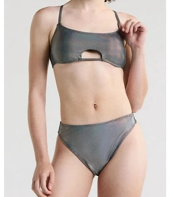 Conjunto de bikini punto holográfico No Boundaries M 7-9 2 piezas recorte top cintura alta Foto 1 de 4