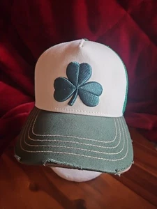 cappello ilily PREMIUM quadrifoglio ricamo cotone camionista verde baseball invecchiato - Foto 1 di 4