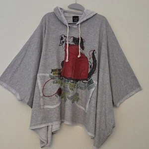 Inoah Boxy Terry Open Hoodie Gray Abstray Hooded Poncho Dog Graphic Print OS (13 - Picture 1 of 9