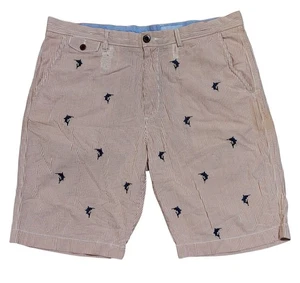 Vintage J.Crew 36W bestickt Marlin Shorts Baumwolle Seersucker gestreift - Bild 1 von 4