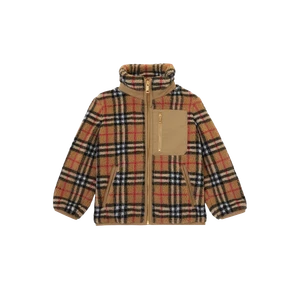 (Kids) Burberry Vintage Check Fleece Funnel Neck Jacket Archive Beige - Picture 1 of 2
