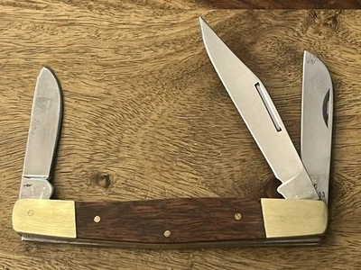 ITC 3 Blade Folding Pocket Knife Wood & Brass Handle Model 70-09203 Solid!! - Image 1 of 4