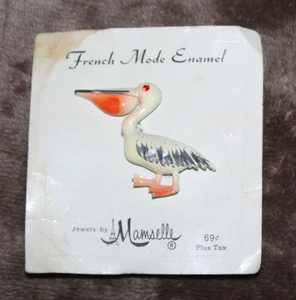 Mamselle French Mode Enamel Pelican  Brooch Pin - Picture 1 of 1