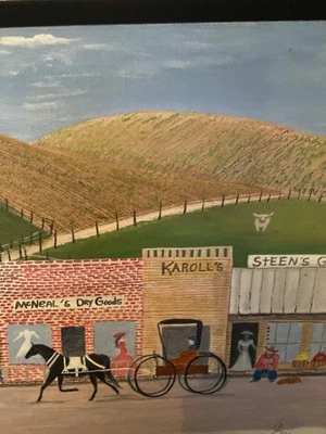 Vintage Primitive Folk Art In Acrylic “A Day In The South’’ Linda Jo McNeal  - Image 1 of 4