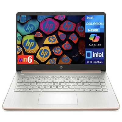 HP 14 14" Intel Core Celeron N4500 1.10GHz 32GB 2TB SSD W11P Laptop, Rose Gold - Image 1 of 4