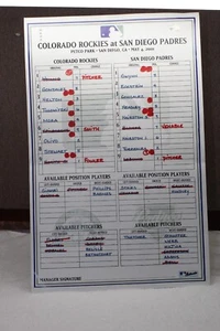San Diego Padres vs. Rockies Dugout Lineup Card - Todd Helton - MLB Authenticated - Bild 1 von 4