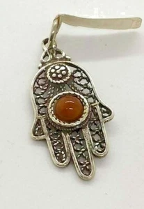Conjunto de filigrana yemenita colgante Hamsa Chamsa de plata de ley con piedra de ojo de tigre - Imagen 1 de 4