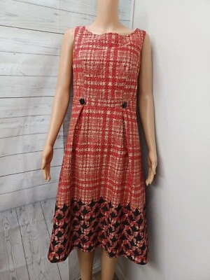 Vestido Merona Fit & Flare Rojo Beige Sin Mangas Ginghan Talla 8 Foto 1 de 4