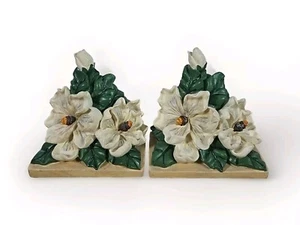 Vintage Magnolia Flower Bookends Heavy Weighted 5" Wide X 5" Tall  - Picture 1 of 8