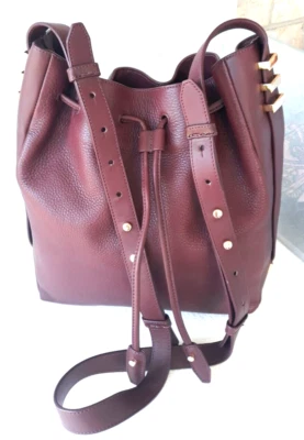 LUANA Италии ~ бордовый галечной и гладкой кожи сумка через плечо шнурок ~ большой - Изображение 1 из 4