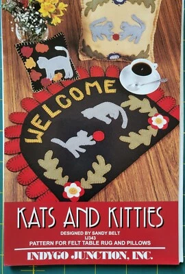 INDYGO JUNCTION INC. "KAT AND KITTIES" FELT PATTERN TABBLE RUG AND PILLOWS - Image 1 of 2