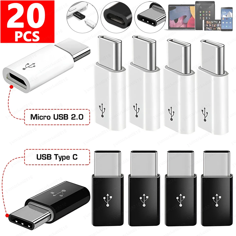 10x Micro USB Female to Type C Male Adapter Converter Micro-B to USB-C Connector - Image 1 of 4