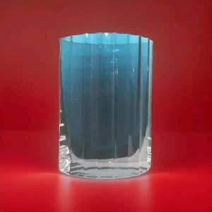 Decorative Glass Vases Mid-20th Century Blue Ridged Double Walled Art Glass Vase - Picture 1 of 7