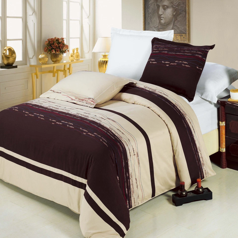 Clarice Embroidered 3 Piece Duvet Cover Set Linen & Chocolate with Pillow Shams - Image 1 of 1