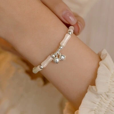 Pulsera hecha a mano con cuentas de jade de bambú de la suerte cadena de mano joyería para niñas regalo Foto 1 de 4