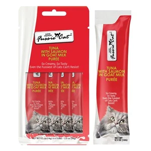 Fussie Cat Premium Tuna with Salmon in Goat Milk Puree, lickable cat Treats, - Picture 1 of 5