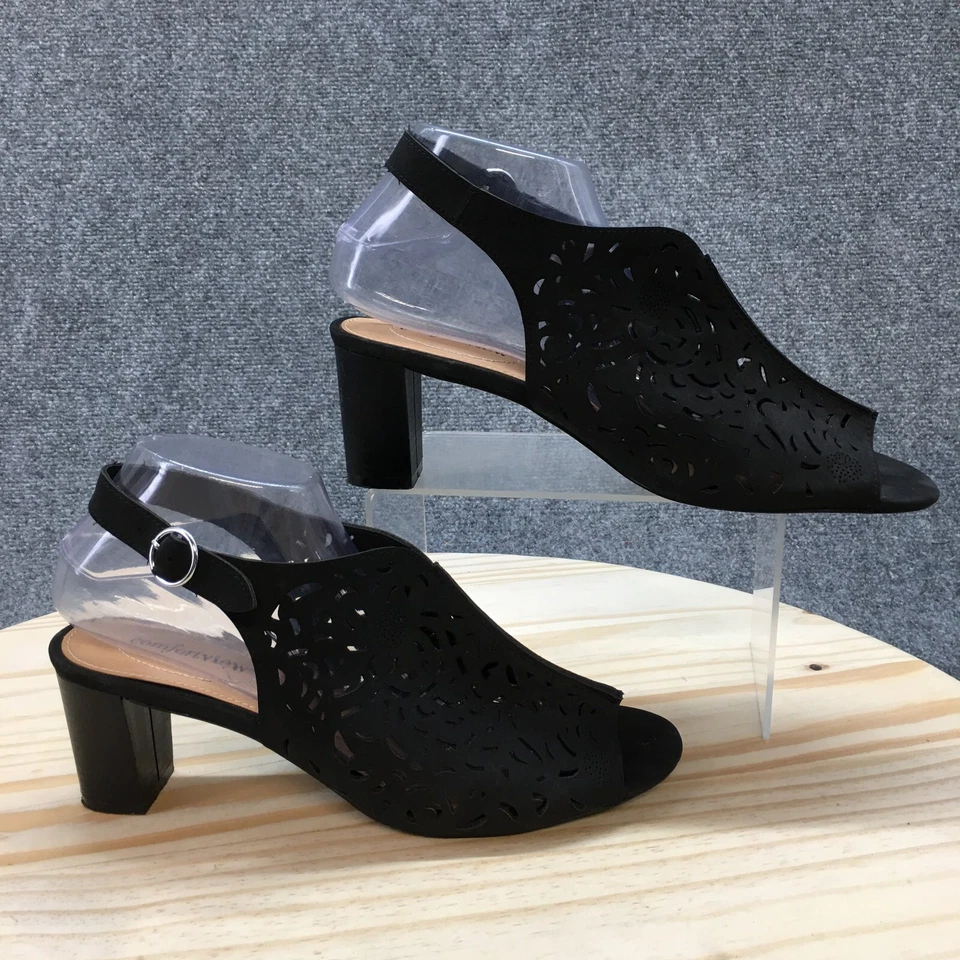 Sandalias Comfortview para mujer 8 puntera abierta recortes tacones hebilla negra Foto 1 de 4