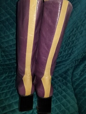 1990's GIANCARLO PAOLI Womens vintage Boots Leather 2-tone Square Toe Purple 6.5 - Изображение 1 из 4