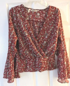 Angela Fashion Bluse Floral Crop Burgund Glockenmanschettenärmel Gr. M - Bild 1 von 11