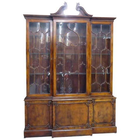 Rare 1 of 2 English Georgian Chippendale Breakfronts China Cabinets Cover