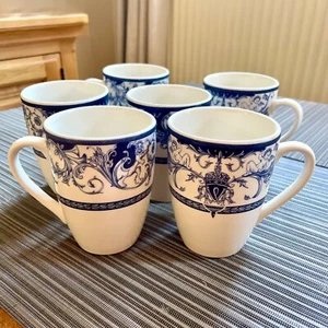 Coffee mugs 6 pc set -Queen’s Historic Royal Palaces White&Blue China RARE - Picture 1 of 6