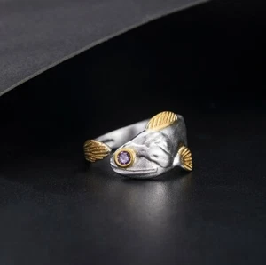 I04 Anillo Pez Dragón con Ojo Morado Plata 925 T. 17 - 18 Ajustable - Imagen 1 de 7