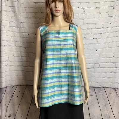 Mimi Maternity Plaid Green Blue Silk Top Size M - Image 1 of 4
