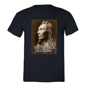 Mens All illegal Fighting Terrorism Native American Flag USA Indian T-shirt - Picture 1 of 2