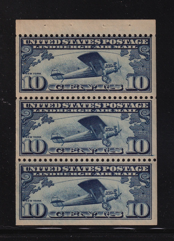 1928 Lindbergh booklet pane of 3 10c blue Sc C10a MNH CV $115 (JK - Image 1 of 1