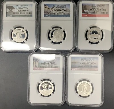 Set of 5 2013-S Silver 25C Early Releases NGCPF70 Ultra Cameo - Image 1 of 4