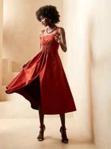 Banana Republic 14 T BR x HARBISON gesmoktes Schürzenkleid 14 HOCH rot Ton #755344 - Bild 1 von 4