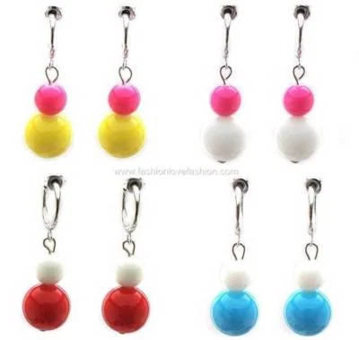1 PAIR Spring CLIP-ON,Faux Pearl,Ceramic Balls,DANGLE EARRINGS,5 Colors - Image 1 of 2