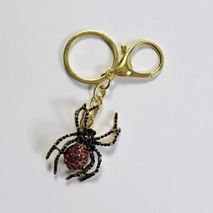 Betsey Johnson Sparkling Red & Black Small Spider Bag Swag Keychain Clip Charm - Picture 1 of 2