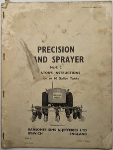 Spruzzatore a Banda di Precisione Ransomes Originale Mk 2 Istruzioni Operatori, n. 20084 G - Foto 1 di 6