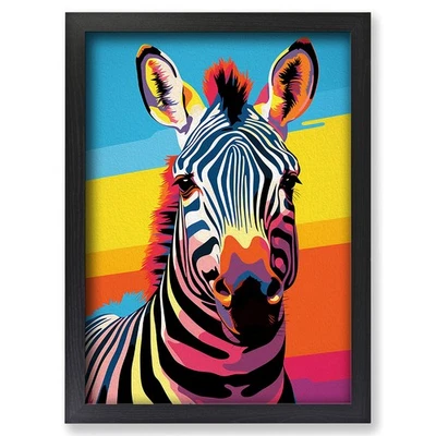 Framed Zebra Colour Field Art Wall Art Canvas Print Poster Picture, Home Decor - Image 1 of 4