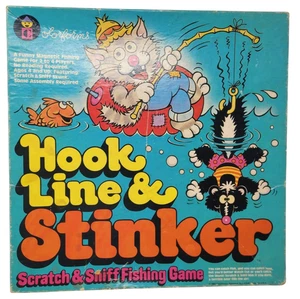 Hakenschnur und Stinker Colorforms 1980 Brettspiel Magnet Angeln Stinktier LESEN - Bild 1 von 17