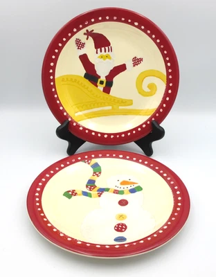 Pottery Barn Kids Christmas Plates Melamine Santa / Snowman Lot of 2 9" Melamine - Image 1 of 4