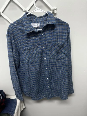 Haband Casual Joe Plaid Peal Snap Button Down Mens Shirt Size Med Chest Pockets - Image 1 of 4