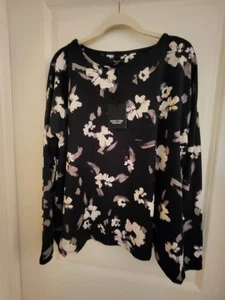 NWT SIMPLY VERA Black White Floral Polyester Spandex Lounge Pajama Top Size M - Picture 1 of 3