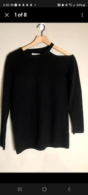 ОСЕНЬ кашемир M 100% женщин черный ассиметричный вырез через плечо свитер $159 - Изображение 1 из 2