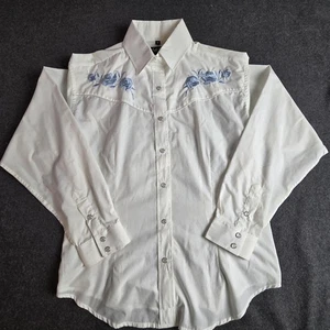 White Horse Western Shirt Mens Medium Pearl Snap Embroidered Roses Long Sleeve - Picture 1 of 18