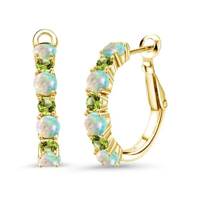Pendientes de aro para mujer enchapados en oro amarillo de 18 quilates de ópalo blanco y peridoto Foto 1 de 4