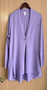 J. Jill | Große | Langarm Einknopf Wollmischung Lila Strickjacke Lagenlook - Bild 1 von 8